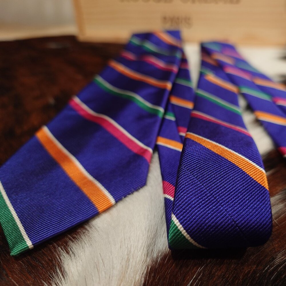 Breuer Blue, Red, Orange, Green, Shile Striped Silk Tie